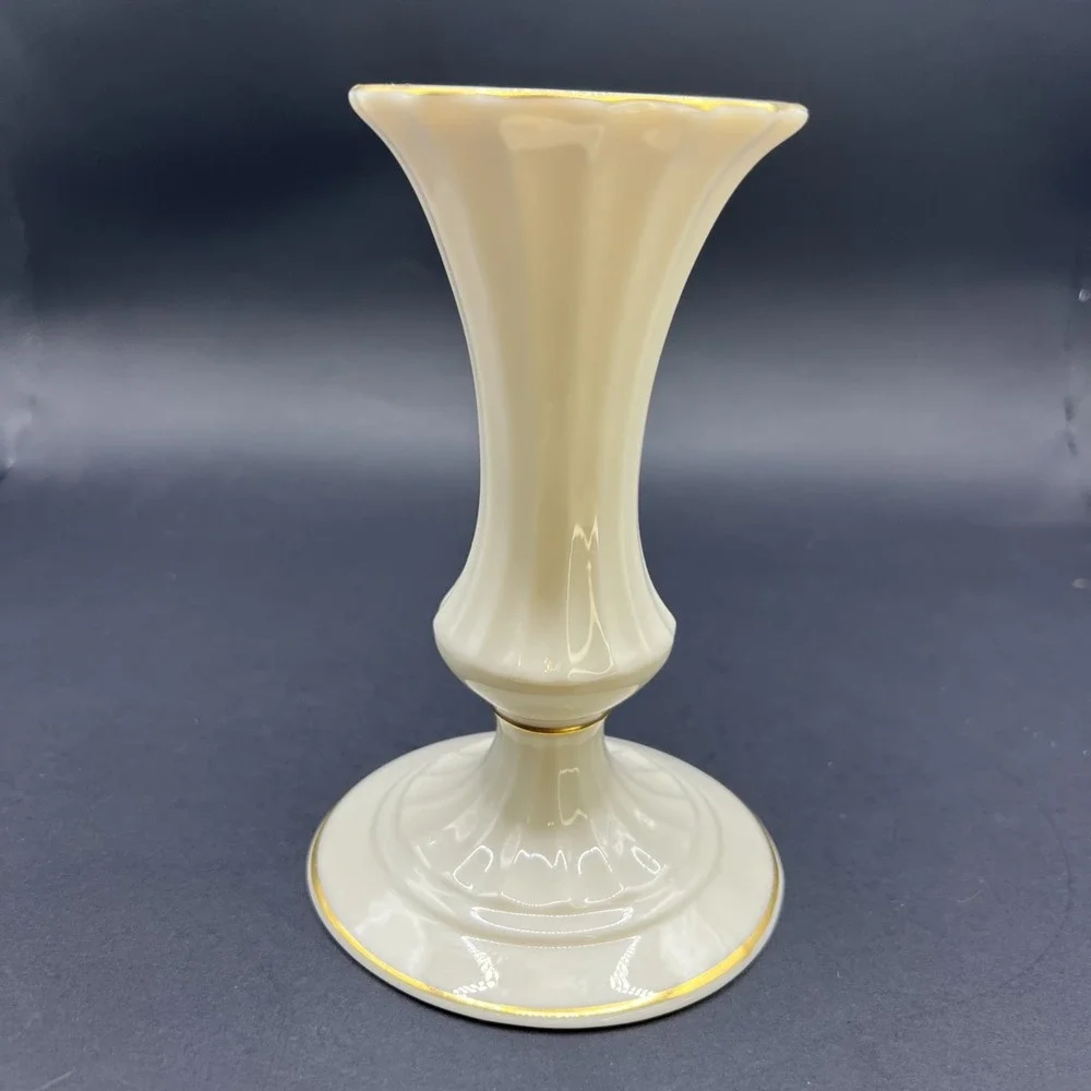 VTG Lenox‎ Classic Collection Fluted Candlestick Bone China Cream Gold Trim USA